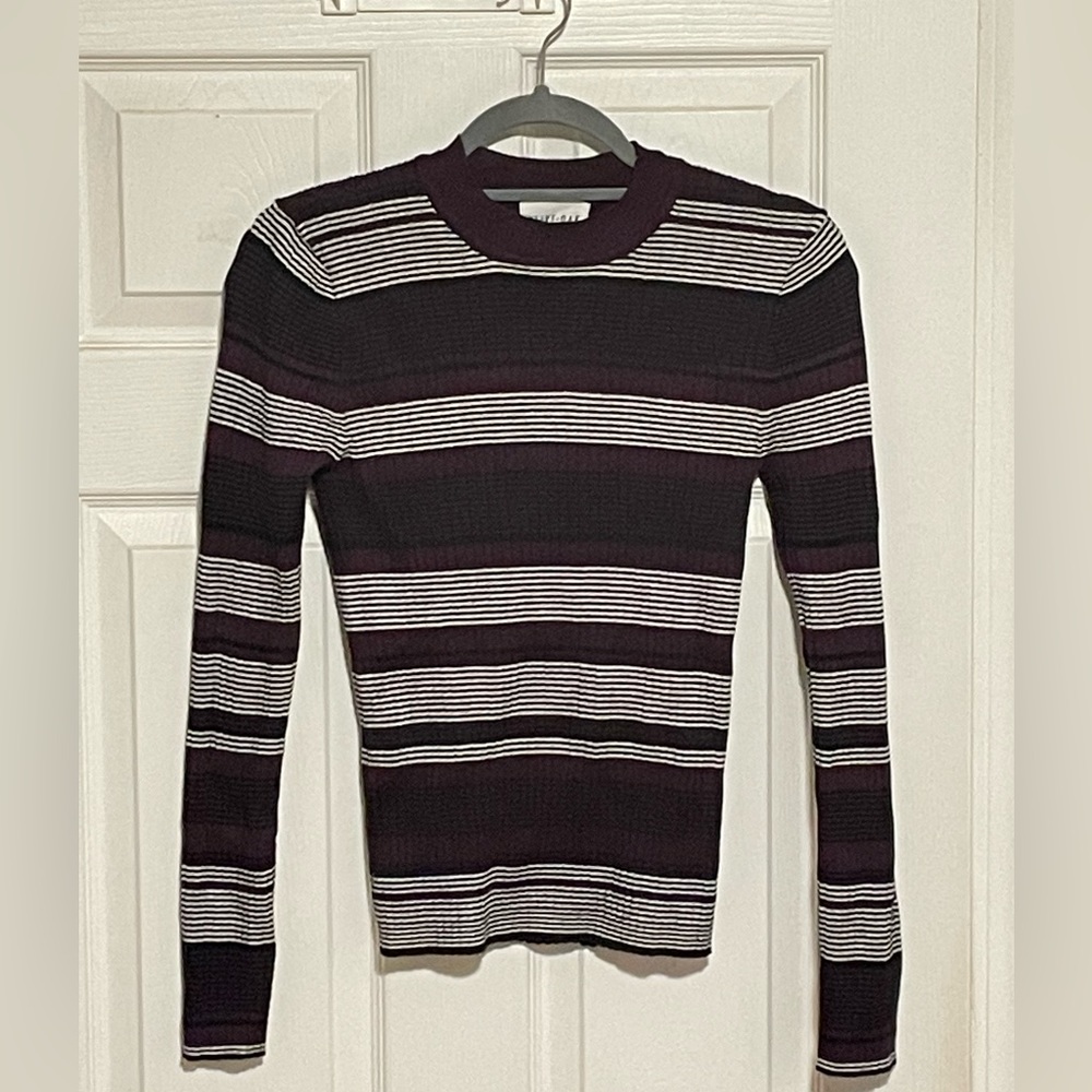 Ribbed, striped rayon knit pullover